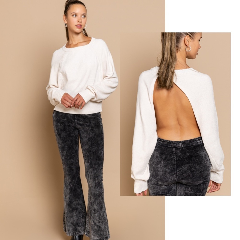 🔥sale POL Women’s Soft Pullover Backless Sweater - Cream- Sizes: S, M, L
